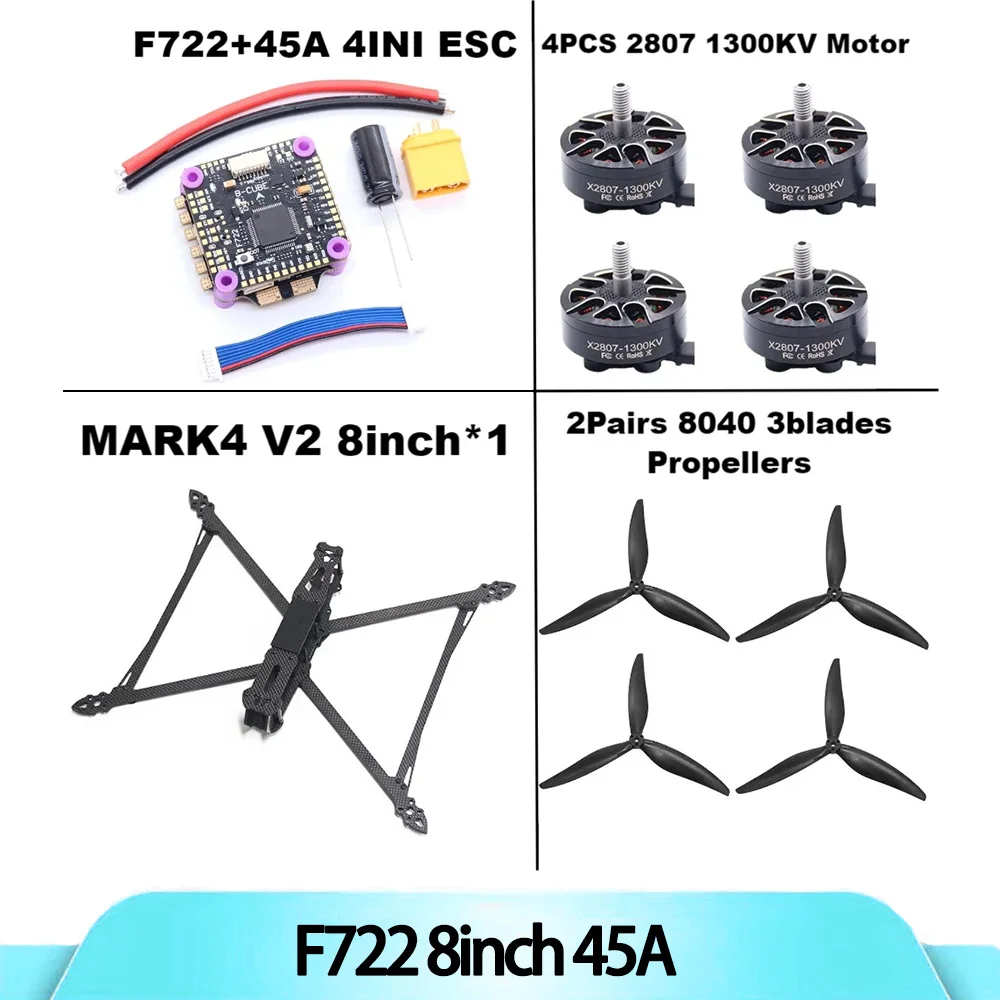 B-CUBE Mark4 V2 8/9/10 polegadas F722 Controle de vôo 45/60A 4INI ESC Rack Drone FPV Fibra de carbono PV Racing Drone Quadcopter Freestyle