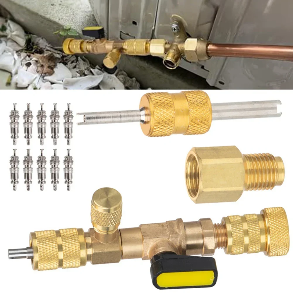 Air Conditioning Valve Core Remover Installer Kit Tool Dual Size 1/4 & 5/16 Flare Tool For R410A A/C Disassembly Tool