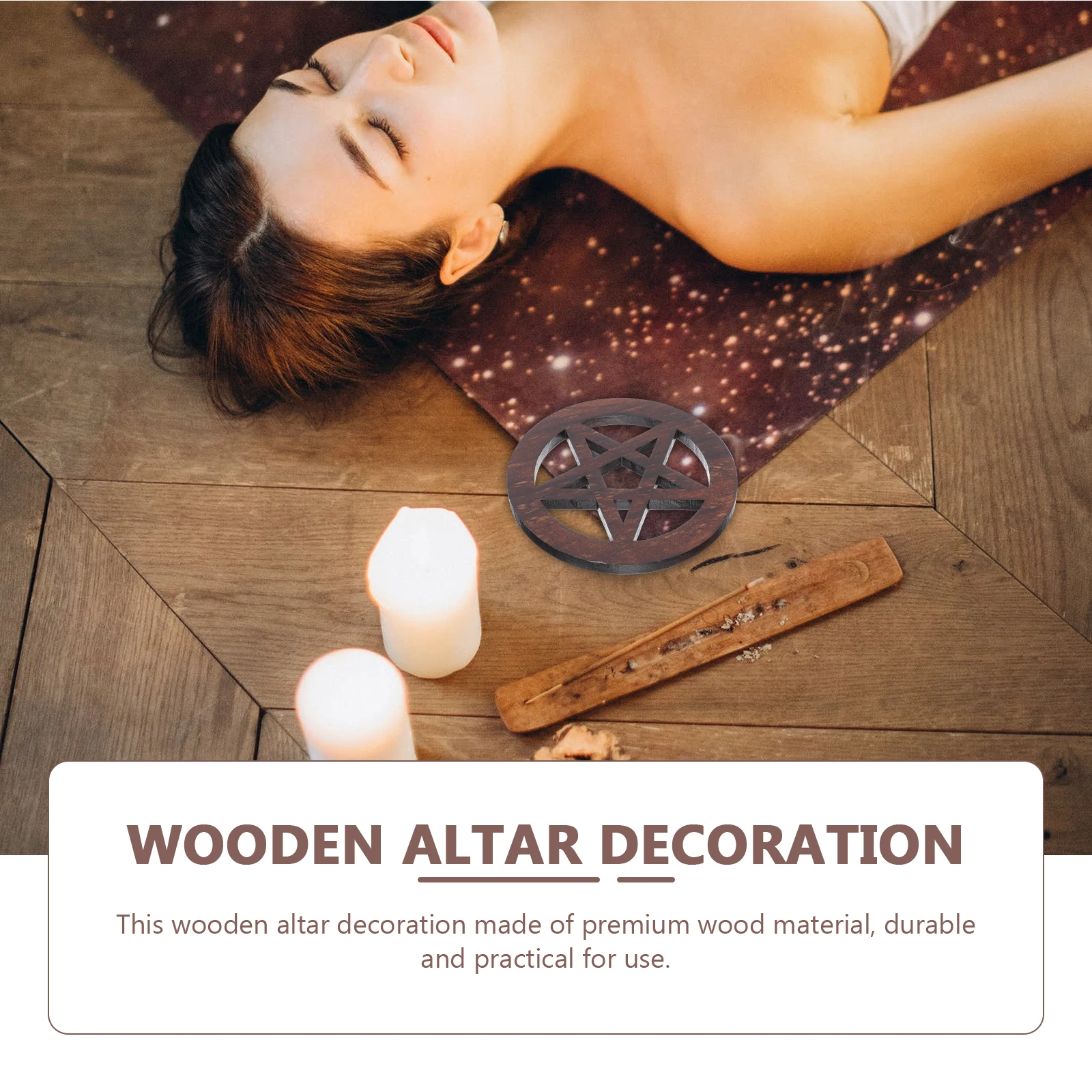 Placa de Altar Pentagrama de Madeira Ideal para Yoga, Mindfulness, Purificação, Centro Espiritual, Decoração de Adoração em Casa, Decorações de Altar