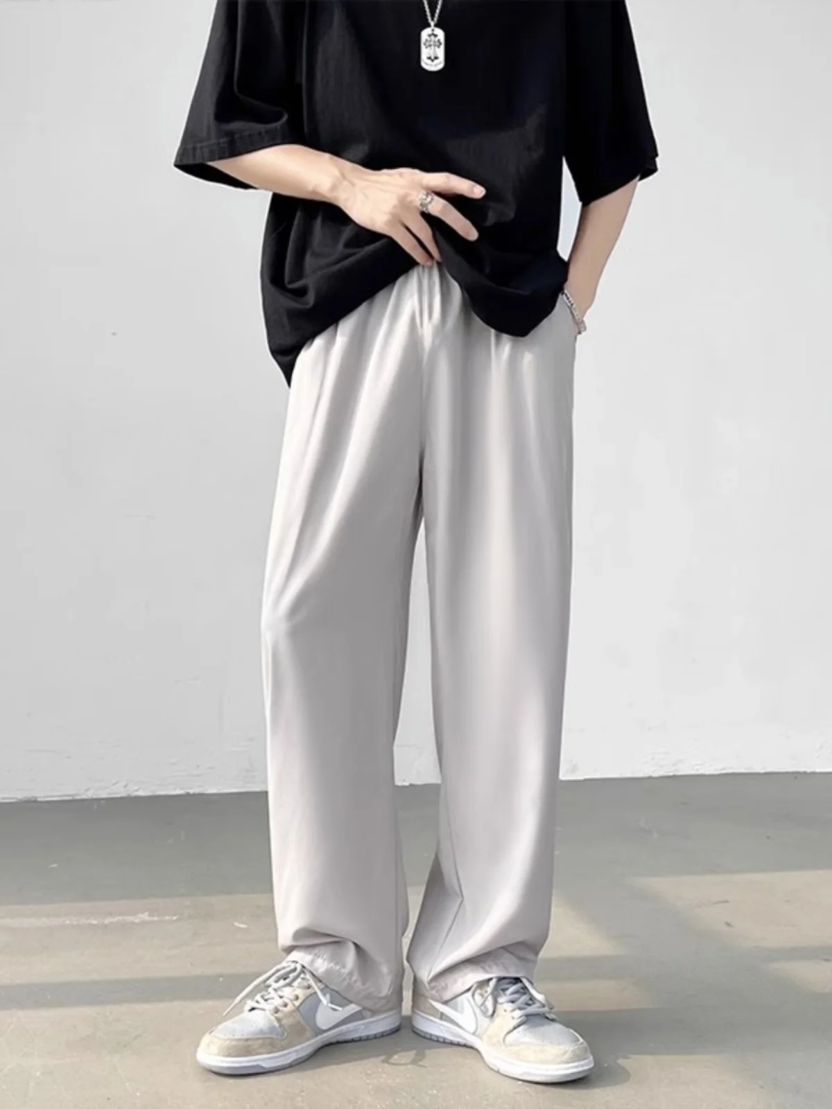 

Korea Style Men Dress Suit Pant High Waist Straight Long Pants Spring Summer High Quality Thin Casual Loose Trouser A32