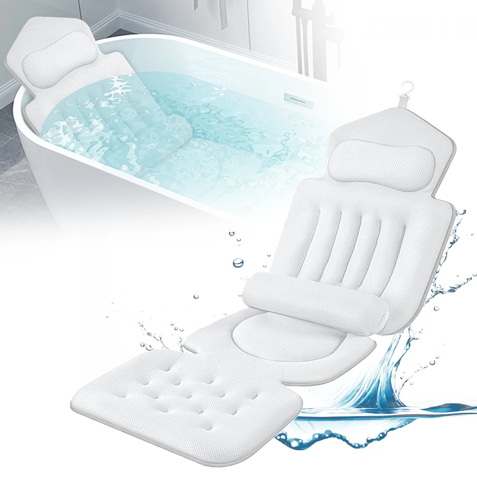 

Non-Slip Bath Pillow with Air Mesh Neck Head And Back Support for Bathtub Universal Anti-Slip Mop Support Suciton Cup
