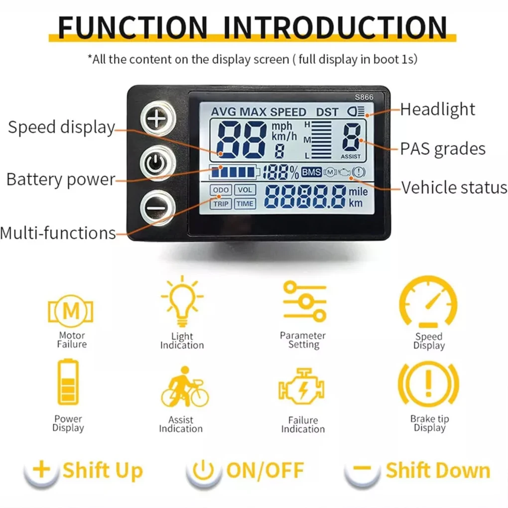 LCD Display Panel For S866 Electric Bike Easy Installation And Electric Bike LCD Control
