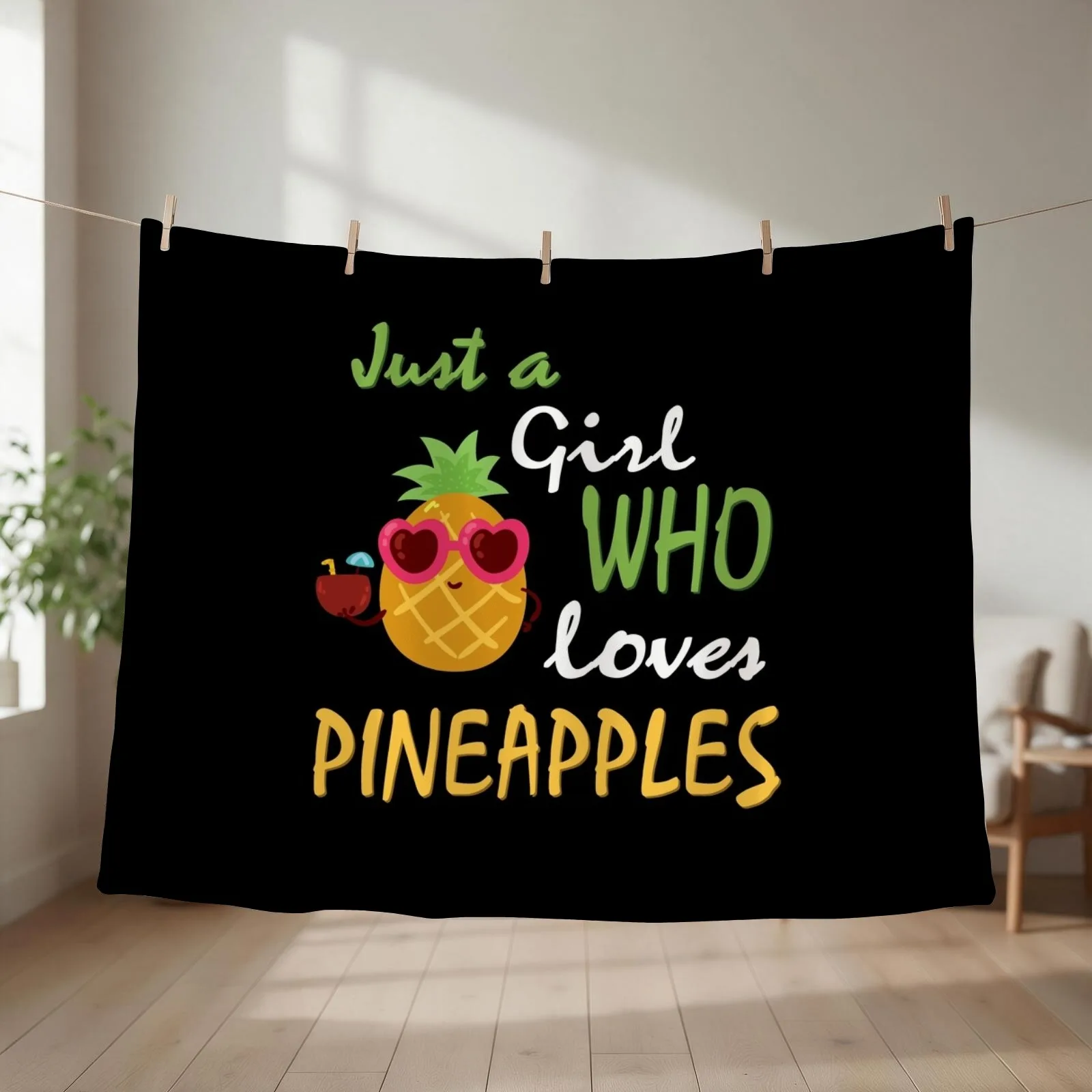 Just a girl who loves Pineapples Silhouette Pineapple Women's Pineapple Birthday Gift Pineapple Lover Throw Blanket