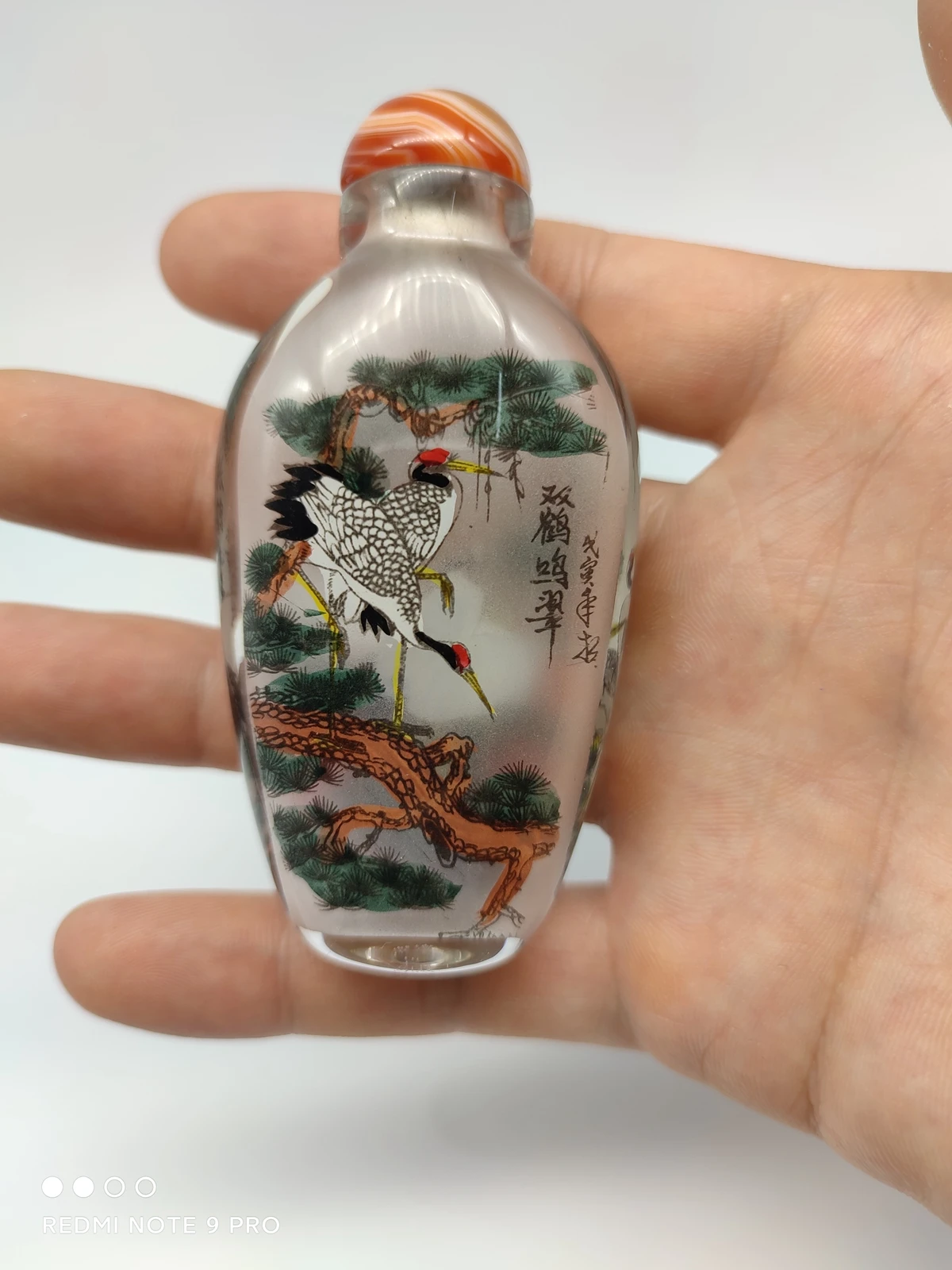 chinese inside painted glass snuff bottle Inner reverse painting Pine Tree Crane gifts snuffbox peking christmas collect