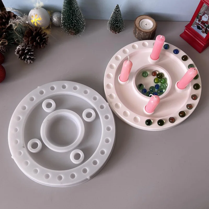 

2PCS Christmas Countdown Tray Silicone Mold, Large Bead Advent Calendar Tray with 4-Cavity Candle Holder Stand Mold