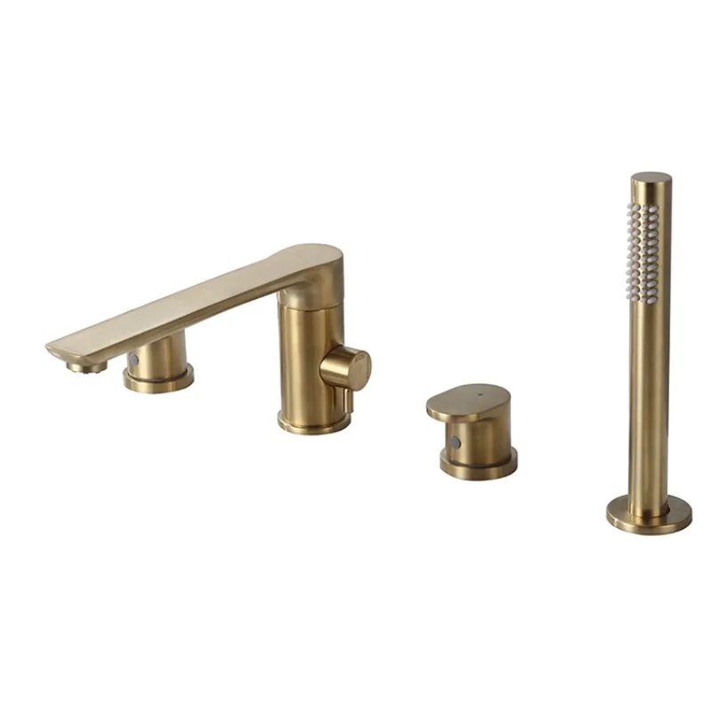 

Extended mouth bathtub All copper hot and cold shower Four-piece set Brushed gold rotatable split type