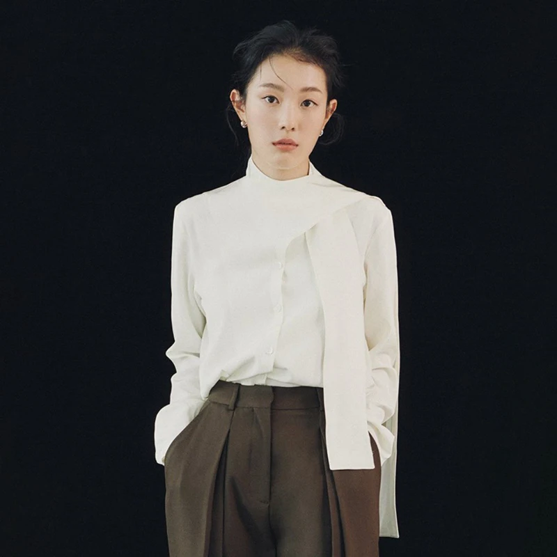 

Loose Long Sve irt with Scarf Ne Design Dra Sense Wide Commute Sle Women's Faionable Breathable Thin Polyester