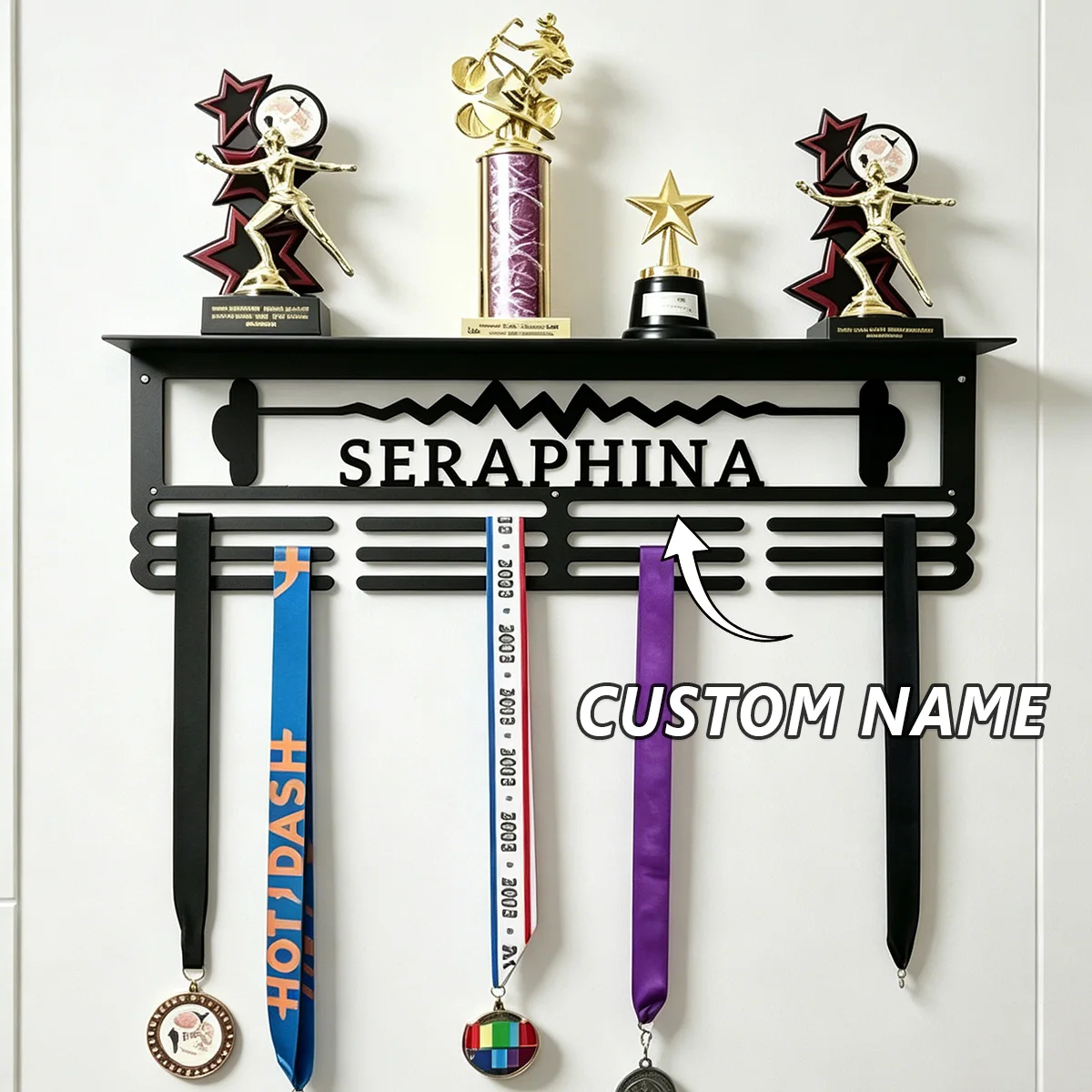 1Pc Custom barbell Metal Medal Holder Rack,Hang Metal Wall Art,Home Decor Sports Award rack storage rack,Birthday Gift