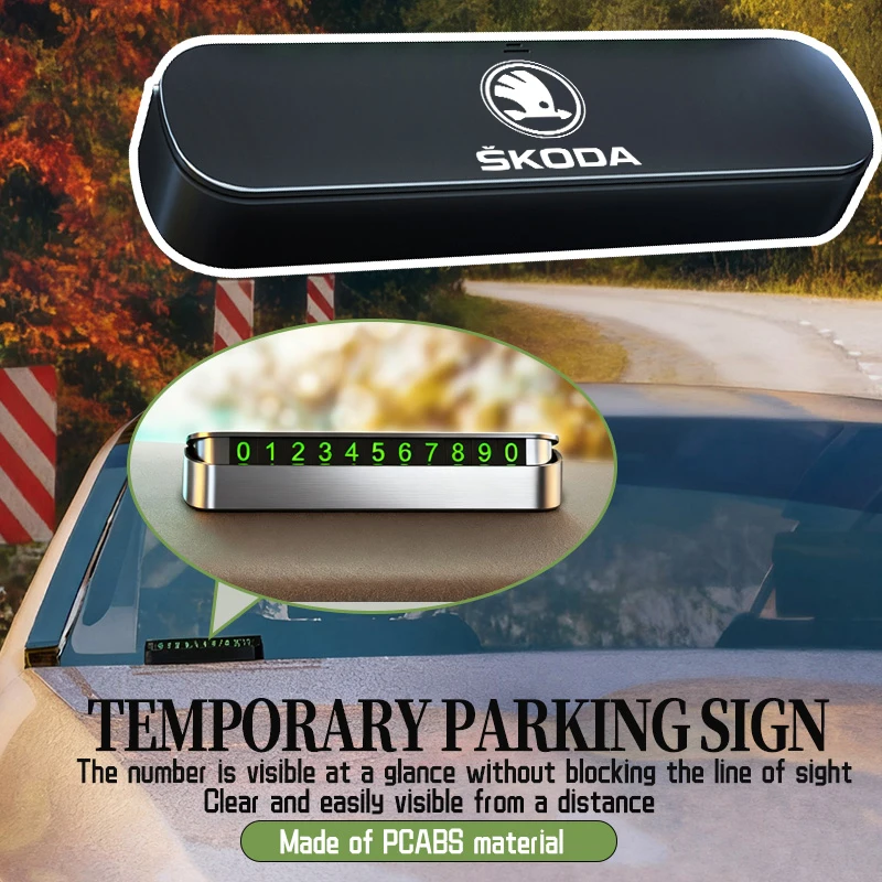 For Skoda Temporary Parking Card Phone Number Plate Stop Sticker Display Accessories Rapid Octavia Derivative Enyaq-iV VisionS