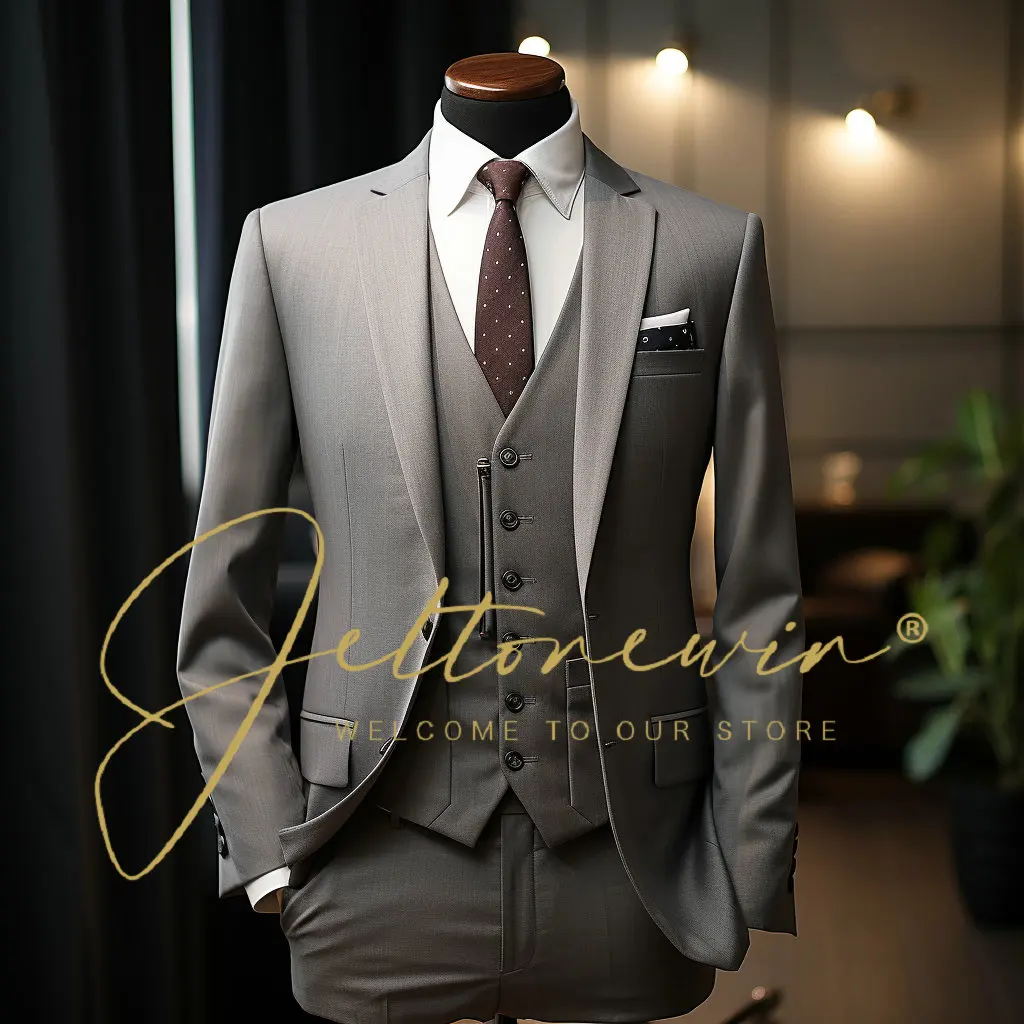 

( Jacket + Vest + Pants ) Checker Casual Business Office Mens Suit Set of Three and Two Groom Wedding Dress Plaid Suit Male