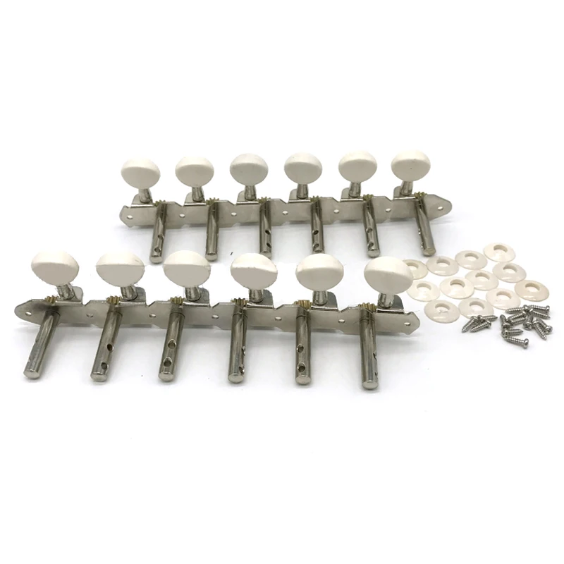 6R6L Stainless Guitar Tuning Peg Machine Heads Tuners with White Plastic Button for Classic Folk Guitar Chrome