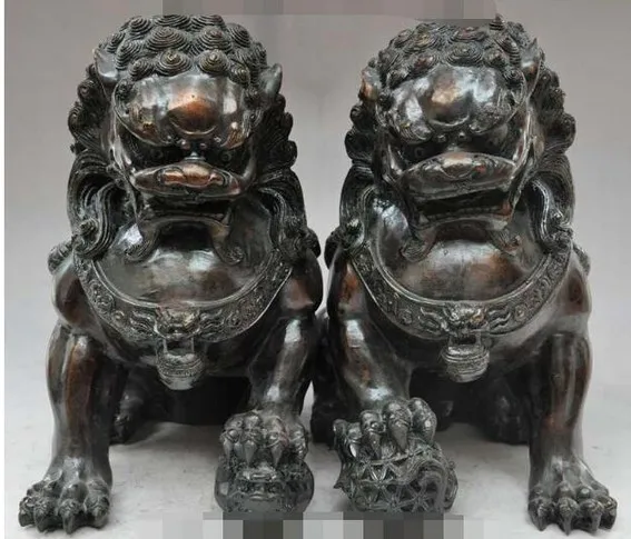 

chinese royal bronze foo dog lion town house Guardian beast lucky statue pair