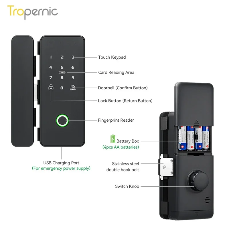 Cerradura de puerta de vidrio sin marco inteligente para teléfonos móviles 006Yrhand con cerradura magnética inteligente Tuya Wifi cerradura de puerta de vidrio