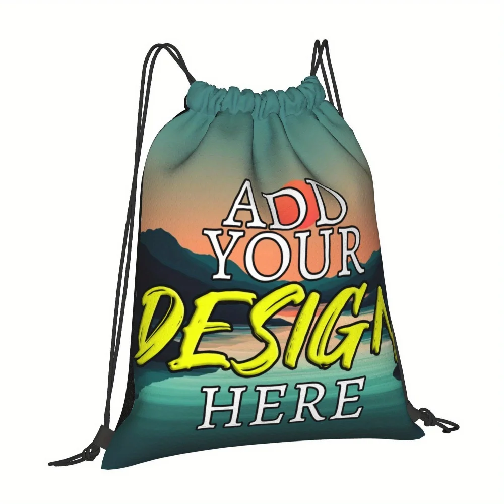 1pc Custom Photo Drawstring Backpack | Polyester, Machine Washable, with Utility Pocket and Closure, for Hiking, Gym & Travel