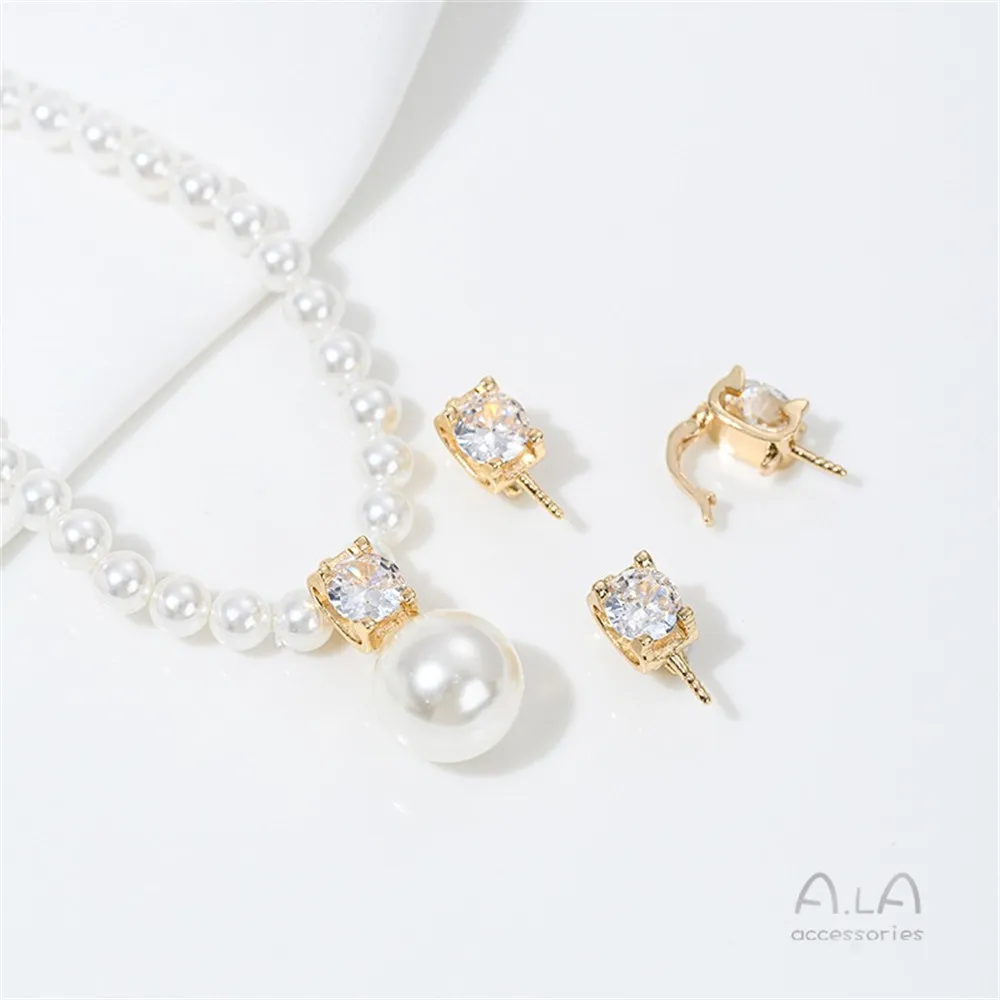 

14K Gold-inlaid Zircon Universal Buckle Half-hole Bead Tray Pendant Diy Hand-stick Pearl Necklace Pendant Accessories