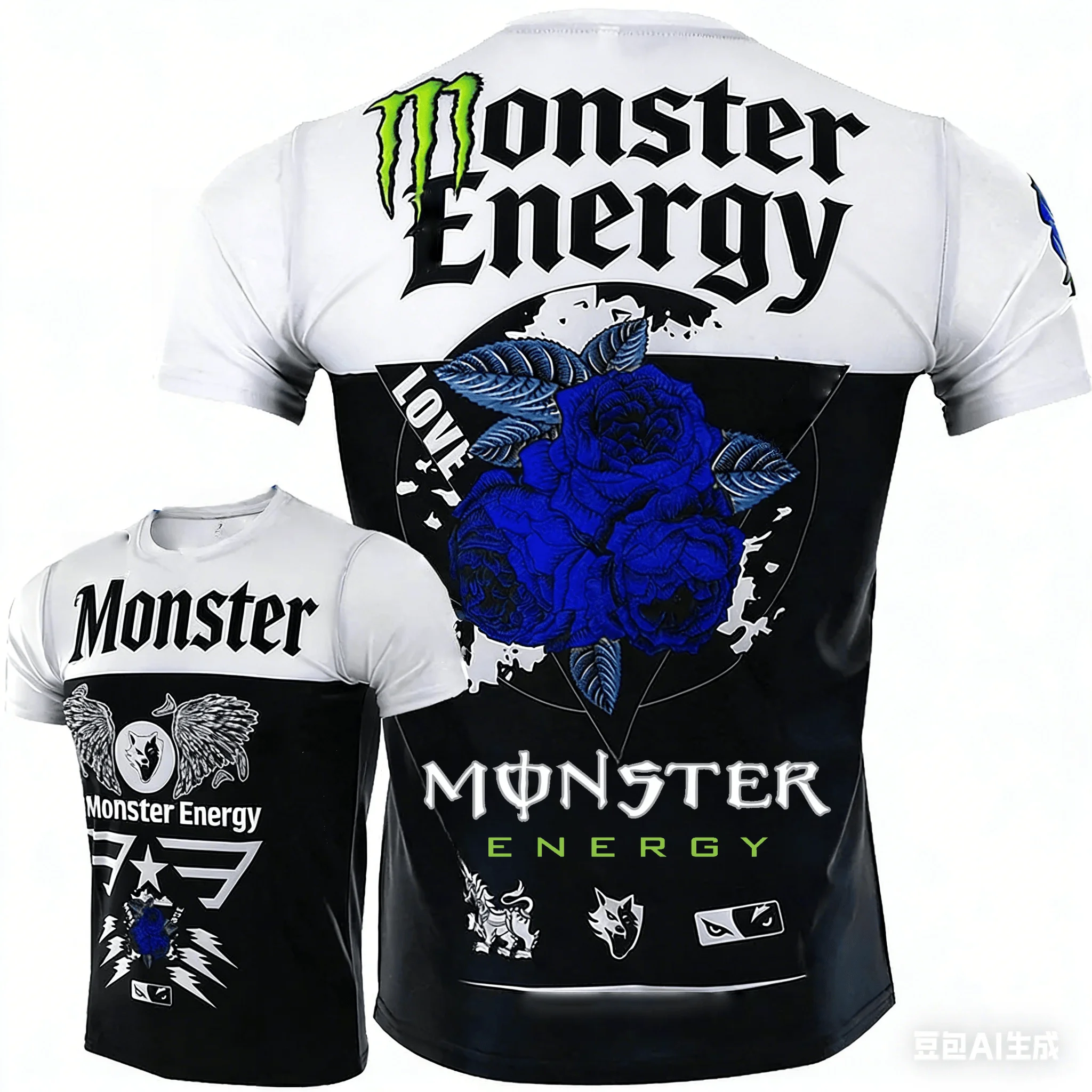 Camiseta de manga corta con estampado 3D Monster Energy Style Dark Rose: moderna y genial para montar en bicicleta, motocicletas y hacer ejercicio