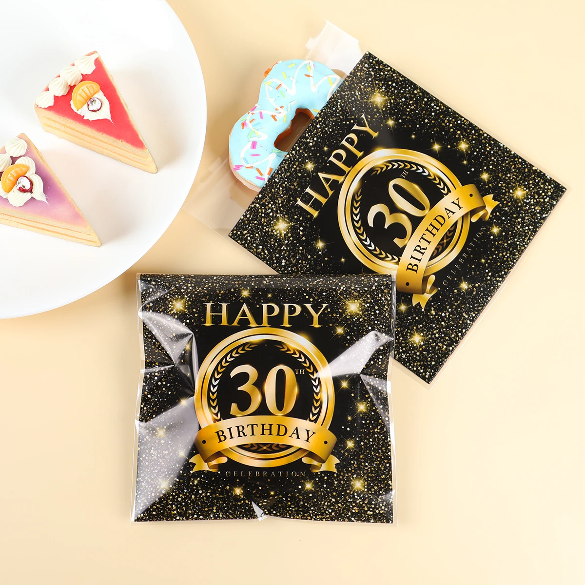 

50Pcs Plastic Candy Bags Birthday Party Cookie Bag Self-Adhesive Candy Bag For 30th 40th Birthday Party Gift Bag Packaging Bag