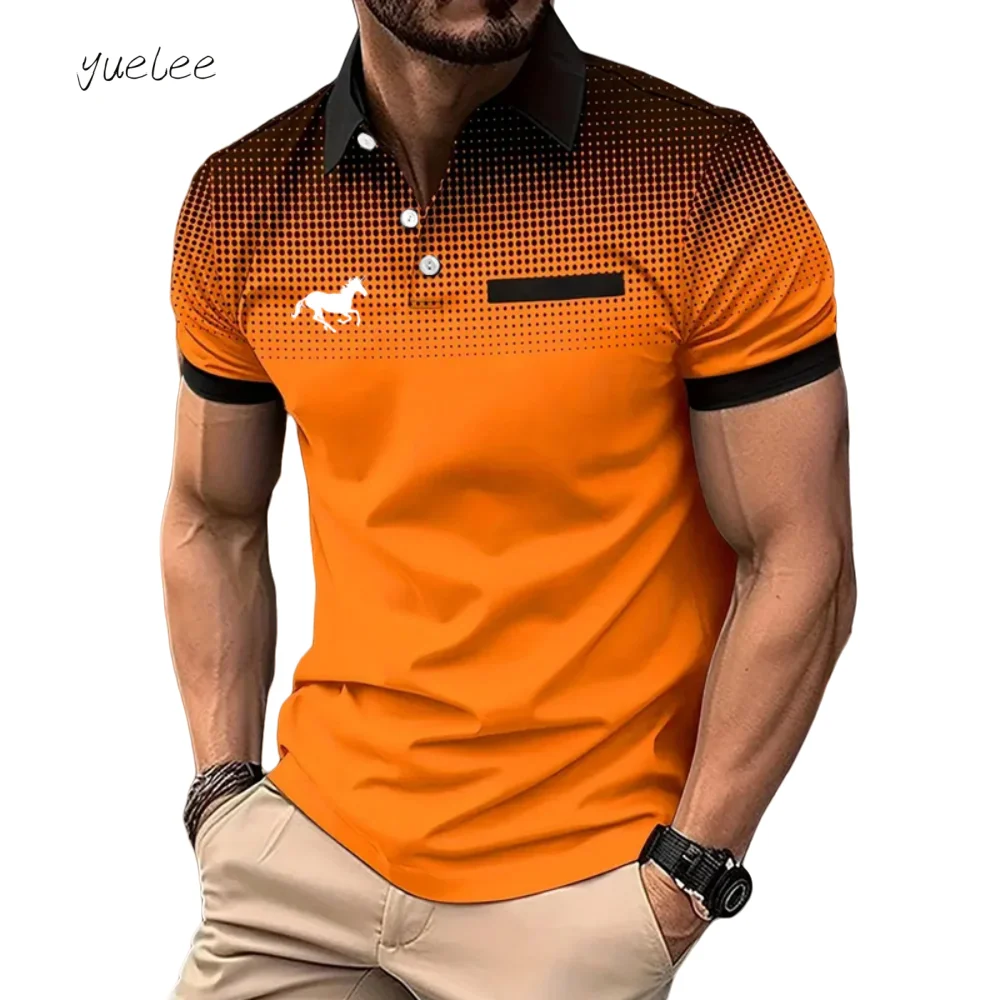 

Casual Men Polo's Gradient Printed Summer Fashion Men's Top Versatile Loose Men's Clothing New Simple O-Neck Men's Polo T-Shirt