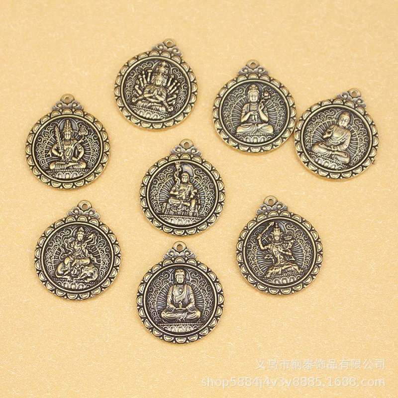 Brass Guardian Buddha Eight Patron Deities Bodhisattva Copper Plate Zodiac Year Double-Sided Vintage