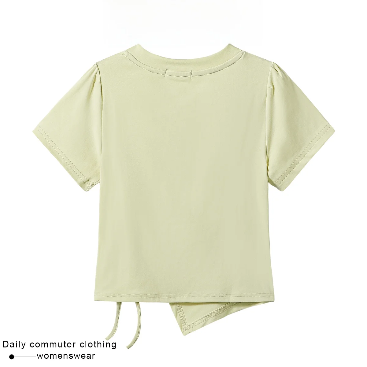 Coshehkg Rose Detail Drawstring Short Sleeve T-Shirt Women's New Style Spring Summer Asymmetric Neckline Slim Fit Casual Top