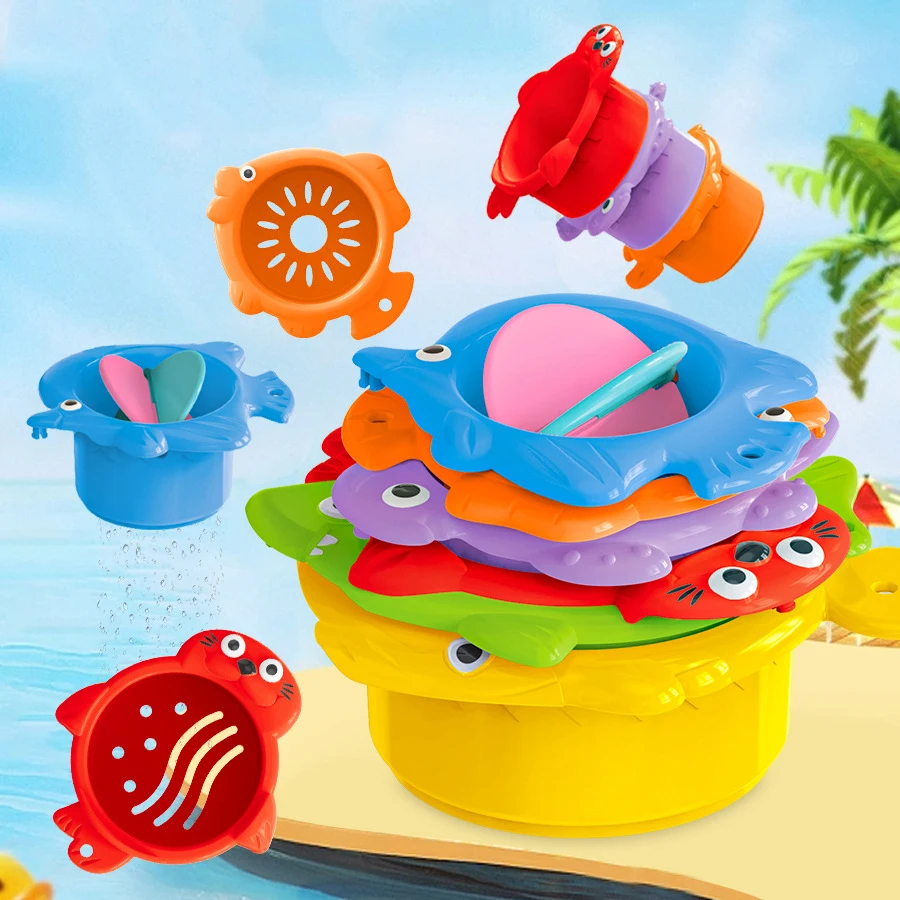 Children Cartoon Animal Stacking Cup Rainbow Tower Baby Puzzle Early Education Kids Sets Of Circles Sets Of Cups Stacking Toys