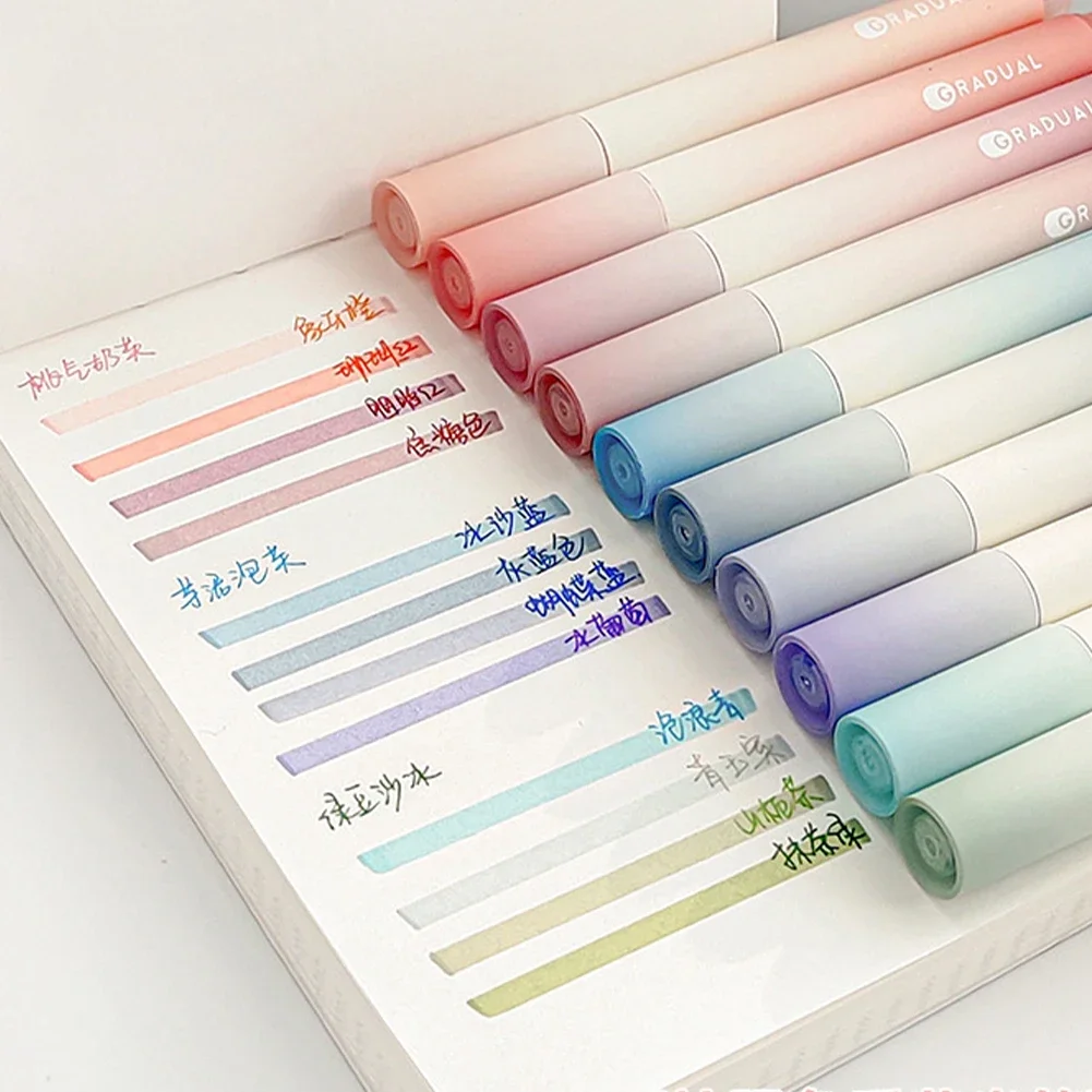 4Pcs/set Macaron Highlighters Color Gradient Highlighter Pens Kawaii Stationery Students Marker Pen Cute School Office Supplies