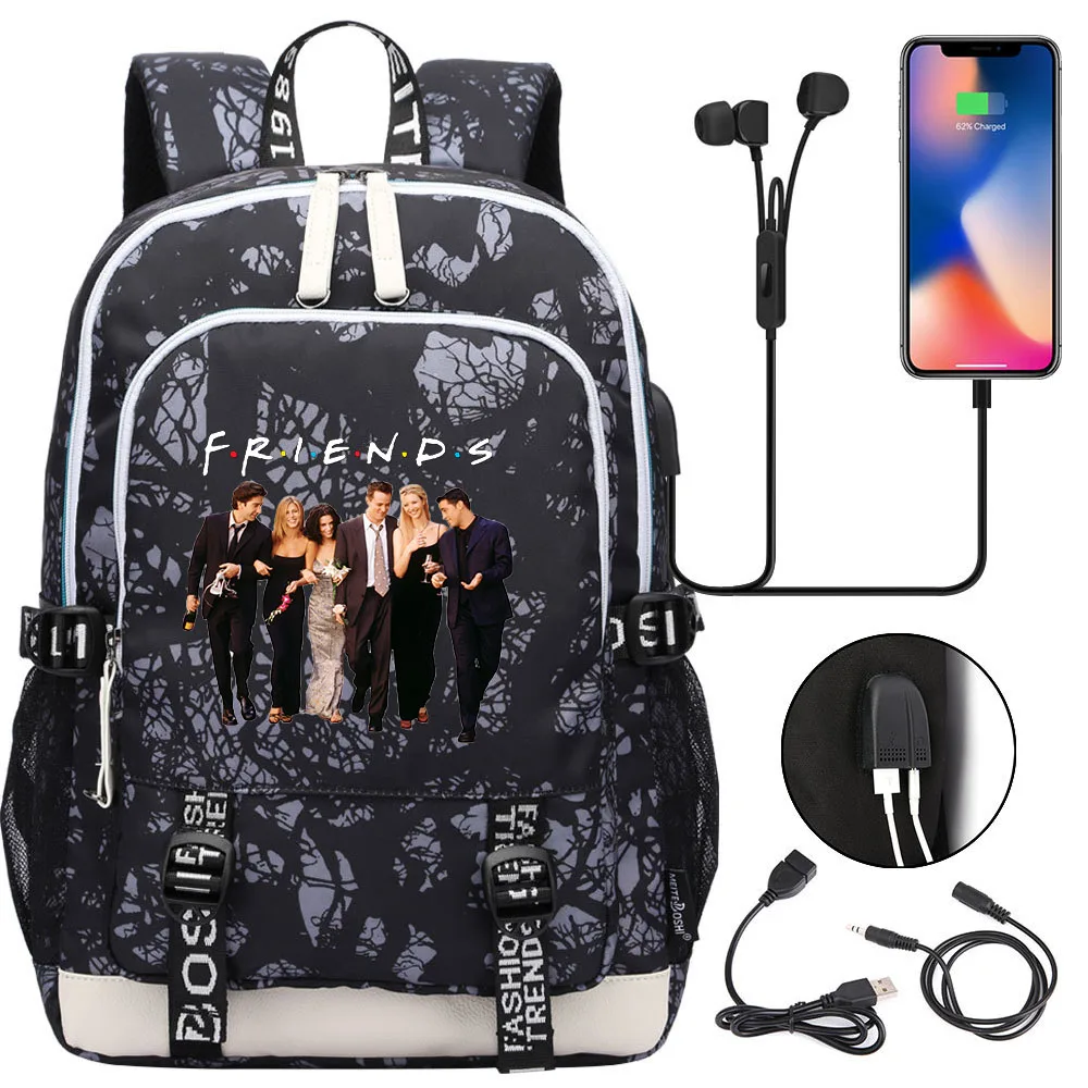 Central Perk Coffee Friends TV Show  Backpack Teenager USB Charging Laptop Backpack Women Men Rucksack Mochila Travel Bag