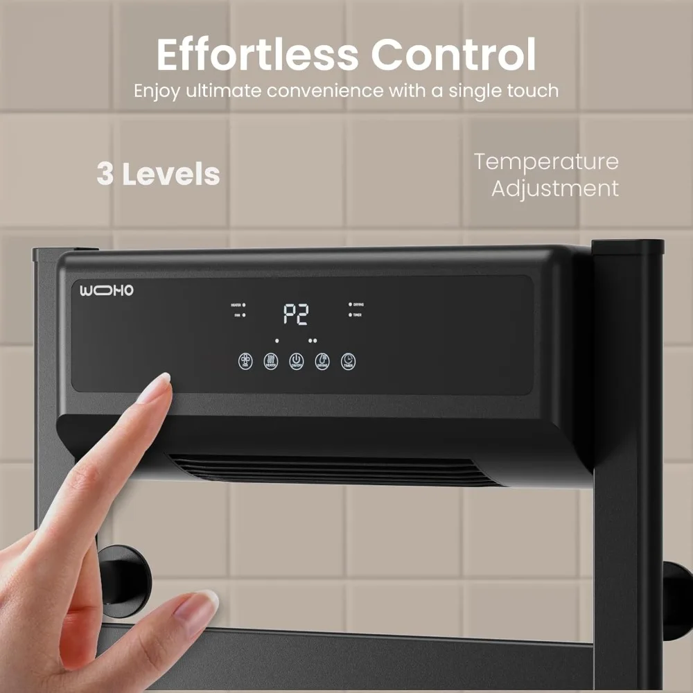 Toallero para baño, toallero calefactable inteligente de 39" con calentadores eléctricos, temporizador de pantalla táctil de 8 barras, calefacción PTC