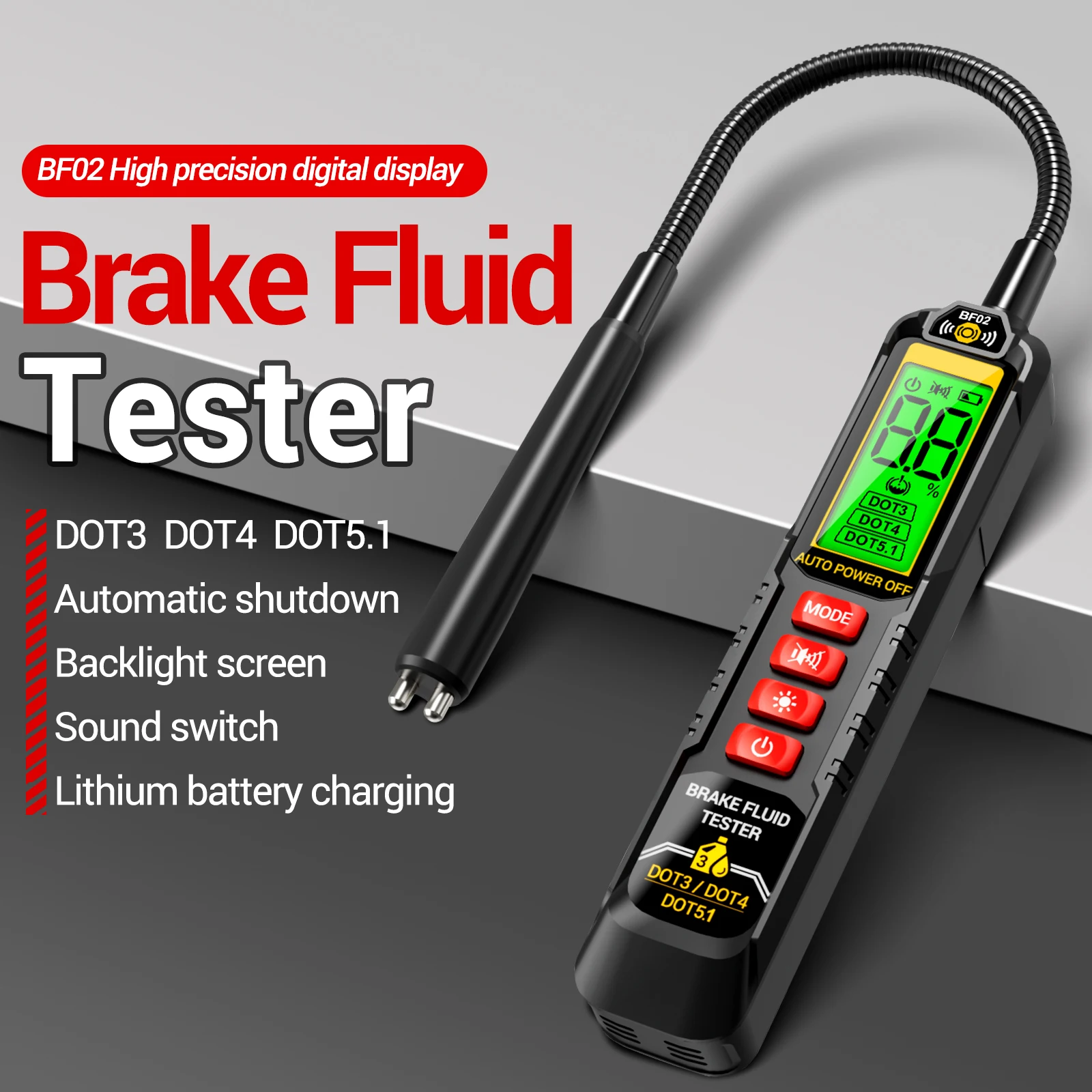 

Brake Fluid Tester BF02 Handheld Auto Oil Testing Device Acoustic/Light Alarm for DOT3/4/5.1 Car Detection Diagnostics Tools
