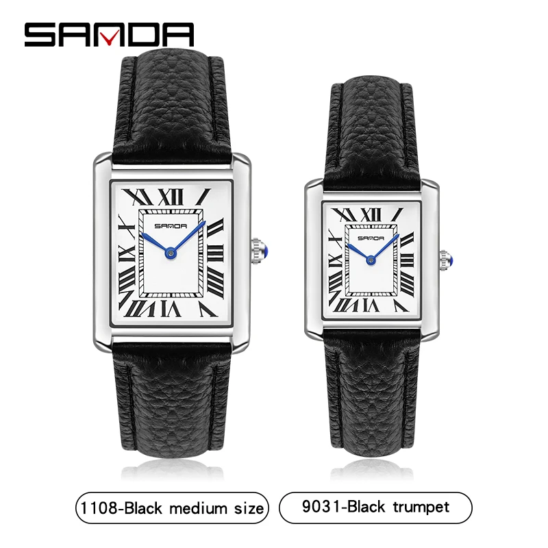 SANDA Couple Quartz Watch 30M Waterproof Casual Fashion Men Watches Wear Resistant Leather Strap Square Dial Design Ladies Clock