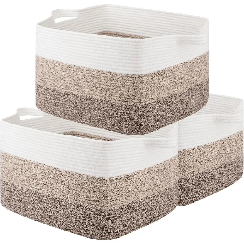 

Rectangle Woven Storage Basket - Nursery Cotton Rope Baskets for Storage, Toy Basket Organizing for Living Room