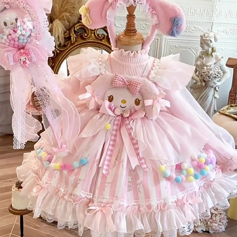 

Winter Kawaii Children Sweater Dress Anime Plush Warm Cartoon Princess Blue Lolita Dress Cute Birthday Party Cosplay Dress Gift