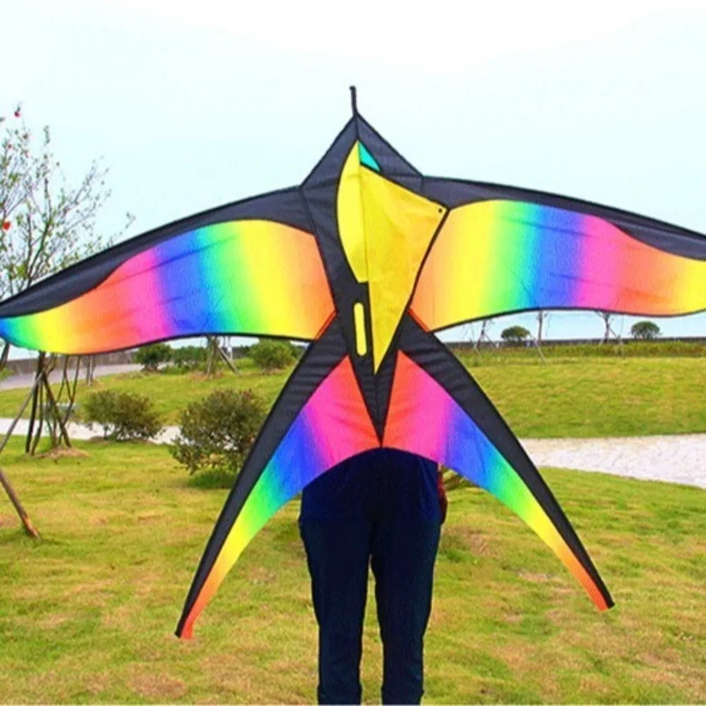 Easy to Fly Large Bird Kites Good Flying 1.7m Rainbow Swallow Kite with 100 Meter Kite String Color Changing Outdoor Flying Toy