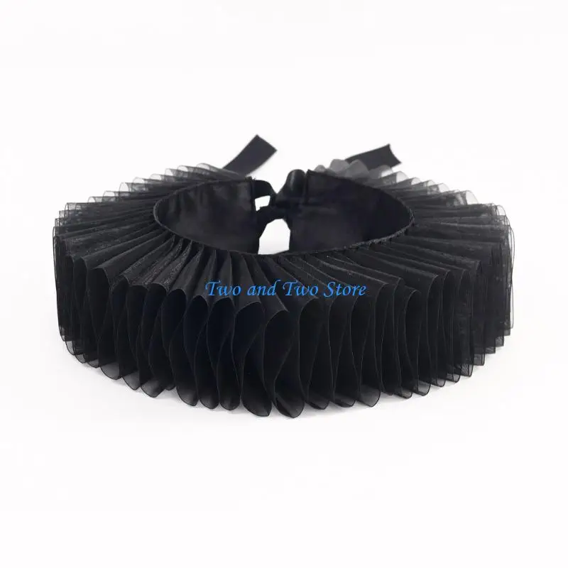 HX6F Ruffled Collar Wrist Cuffs Accessory Victorian Collar Lapel Medieval Cosplay