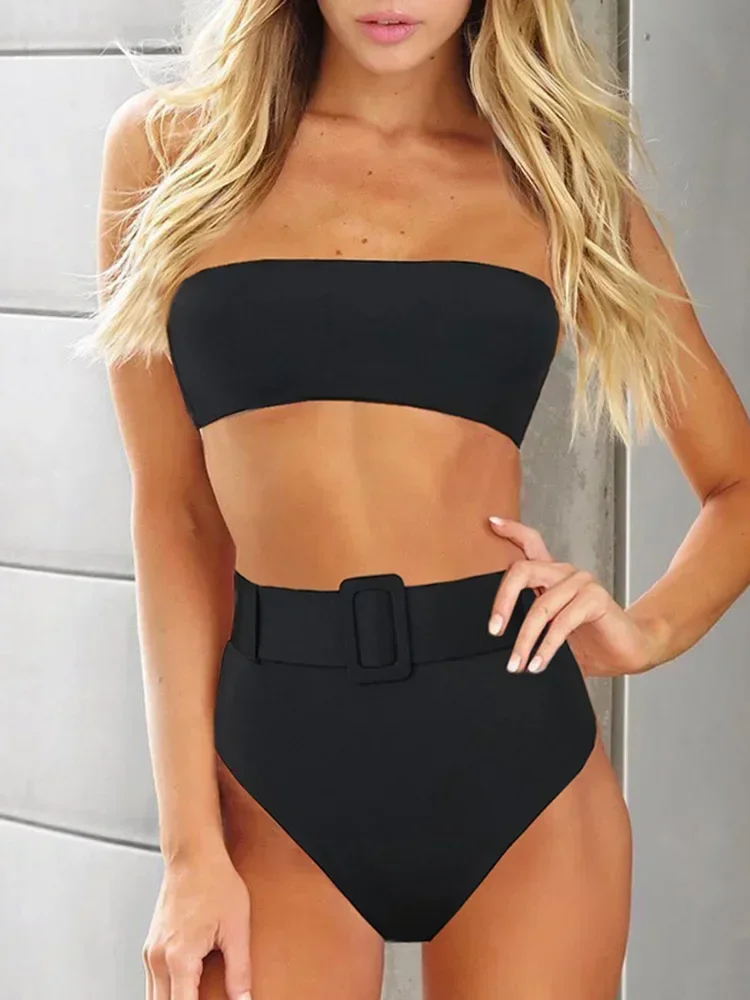 Traje de baño Bandeau verde neón, Bikini de cintura alta, traje de baño 2024 para mujer, conjunto de Bikini de dos piezas para mujer, traje de baño
