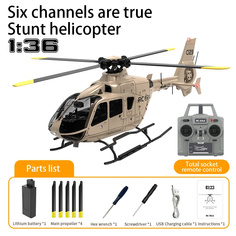 C123 6ch Rc Helikopter Ec135 Dubbele Borstelloze Directe Aandrijving Enkele Peddel Rolroervrije Helikopter Model 3d Optische Stroom Speelgoed