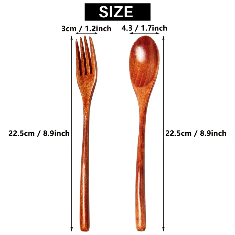 Set di forchette per cucchiai in legno da 16 pezzi con cucchiai di legno e forchette in legno Set di utensili in legno giapponese riutilizzabili fatti a mano
