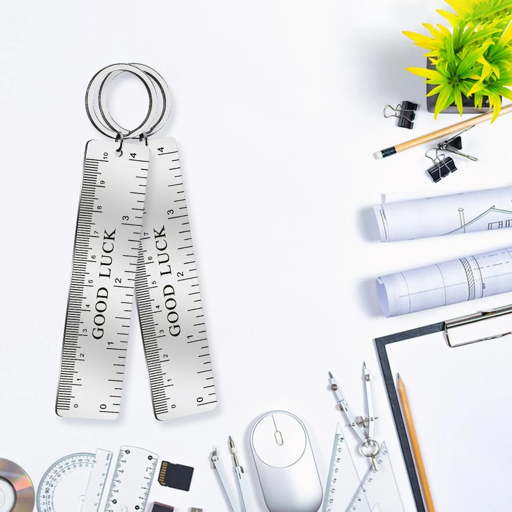 Stainless Steel Ruler CM/Inch Double Scale Keychain Pendant creative birthday gift stationery measure Jewelry Long short styles