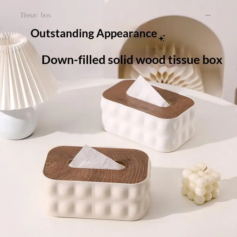 ~Wave Embossed Tissue Box Solid Wood Cover Dustproof Paper Napkin Storage Holder Minimalist Decor for Bedroom Living Room Table