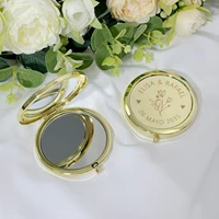 Custom Pocket Makeup Mirror Personalized Wedding Gift for Guests Golden Compact Mirror with Burlap Bag Wedding Favor Souvenir 4