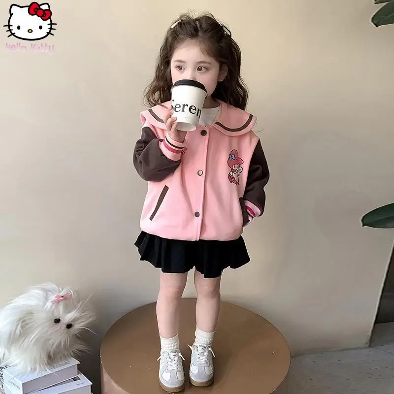 

Sanrio Girls Kawaii кукольный воротник Kuromi бейсбольная форма мультфильм новая одежда для девочек свободное пальто аниме весенне-осенний кардиган топы