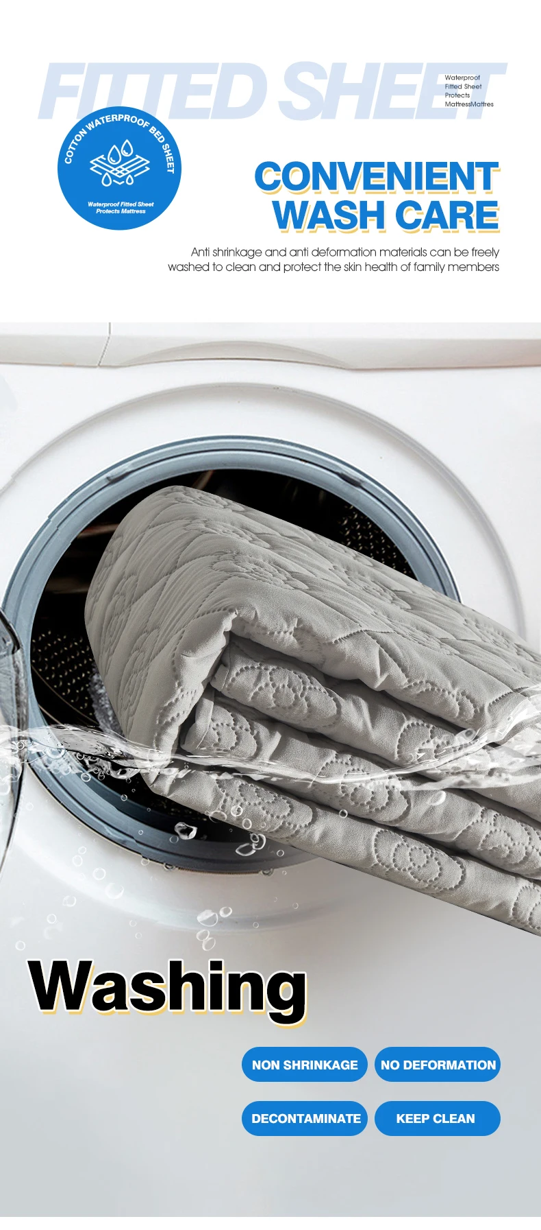 Wasserdichtes Atmungsaktives Gestepptes Spannbettlaken Tiefe Taschen Matratzenschoner Weiche Mikrofaser Elastisch Rutschfest Einzel Doppel Queen King Bett – Detail 16