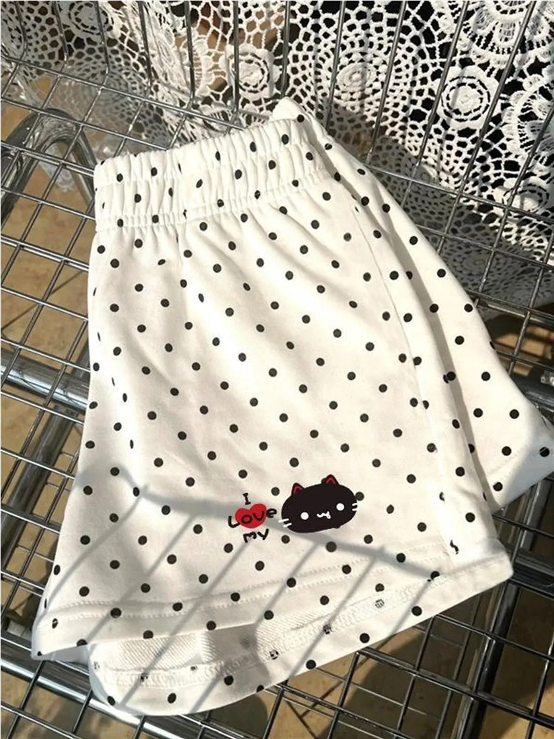 

American Style Polka Dot Sporty Casual White Printed Shorts Women's Slimming Versatile Loose Straight Leg Wide Leg Pants
