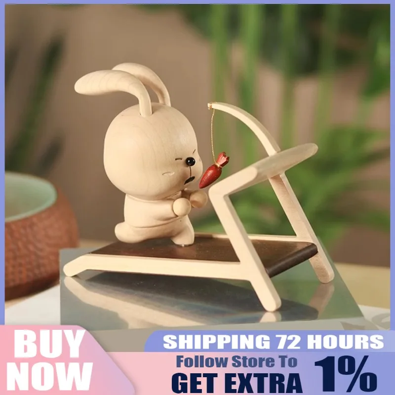 OUI Adorable Relaxed Rabbit Wooden Figurine Handcrafted Animal Sculpture for Home/Office Desk Decoration Gift for Her Women Girl