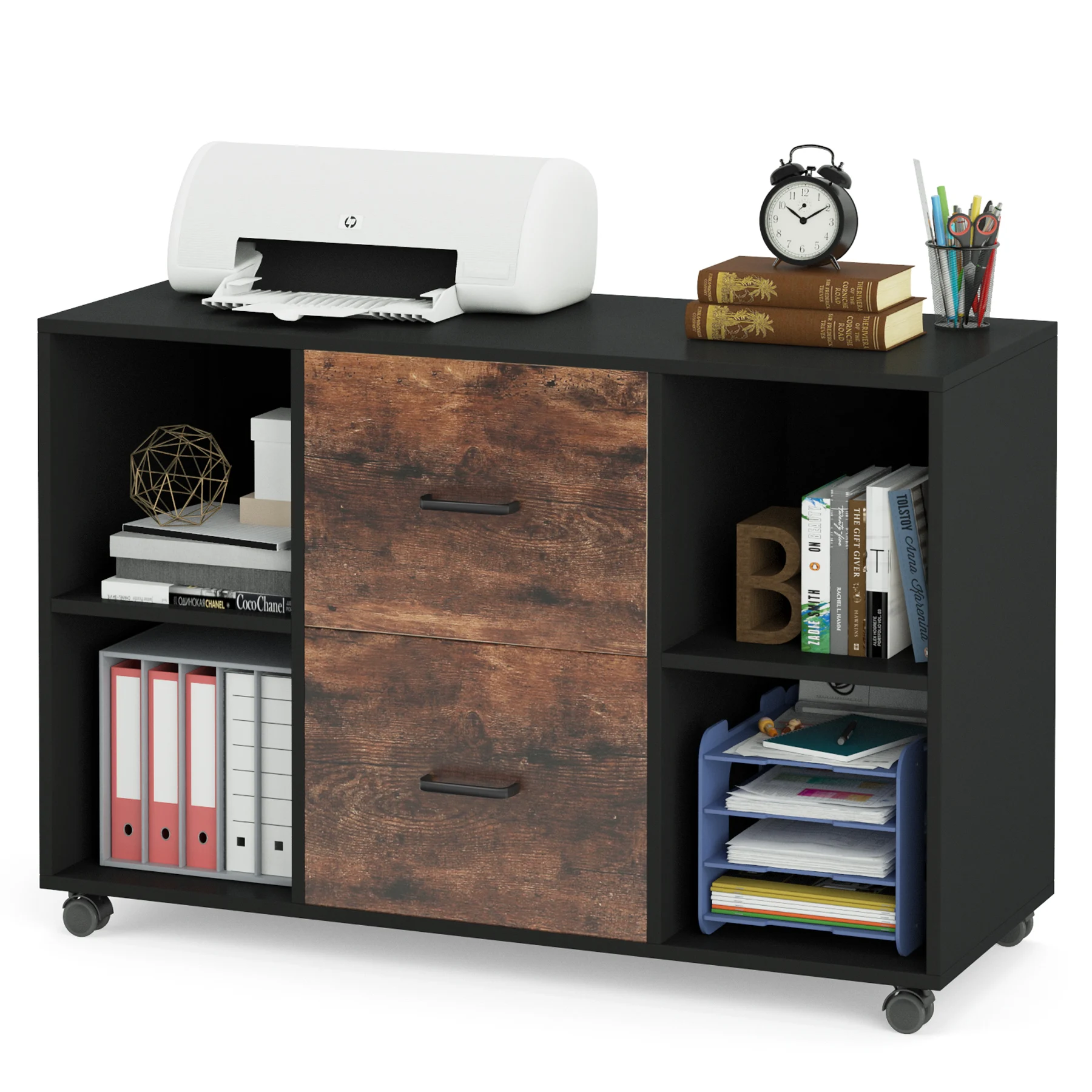 # File Cabinet 2 Drawer Large Mobile Cube Storage Shelves Wood Cabinet Storage Shelf