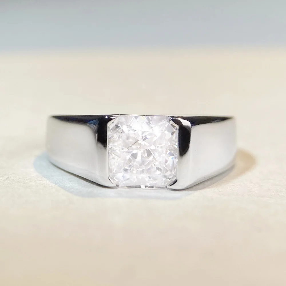 

925 Silver Simple Smooth Zircon Large Men's Ring, European and American Border Wholesale Fashion 3-carat Ring