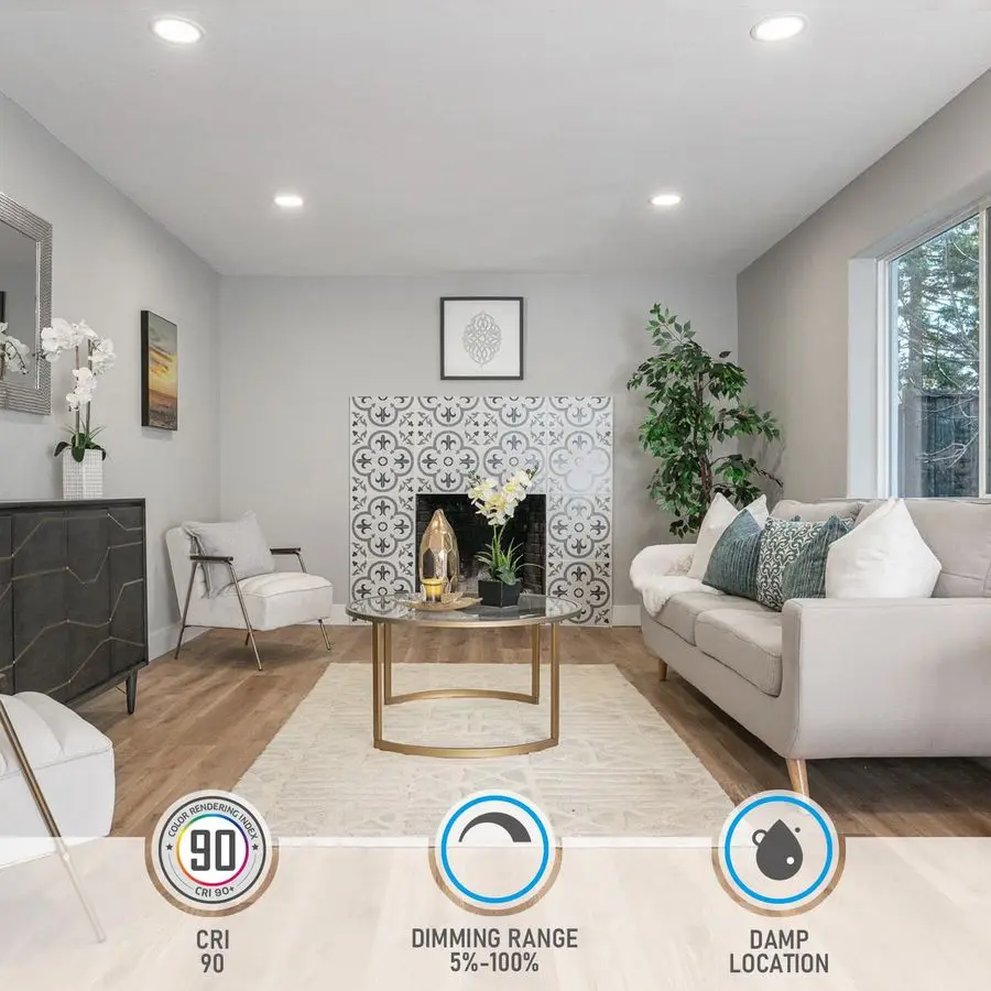 Iluminación empotrable LED delgada de 6 pulgadas con caja de conexiones, luz empotrable ultrafina regulable de aluminio CRI90 de 12 W, luz diurna de 5000 K, 1100 L