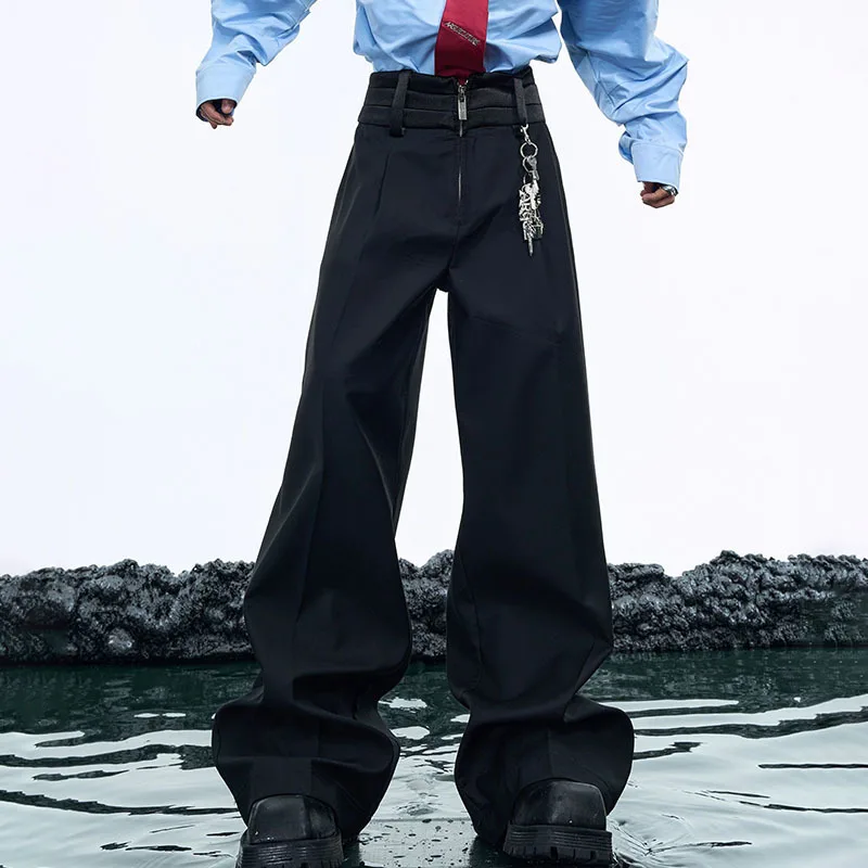LUZHEN 2025 New Double Layer High Waist Fashion Wide Leg Casual Pants Men's Original Solid Color Handsome Loose Trousers JY3049