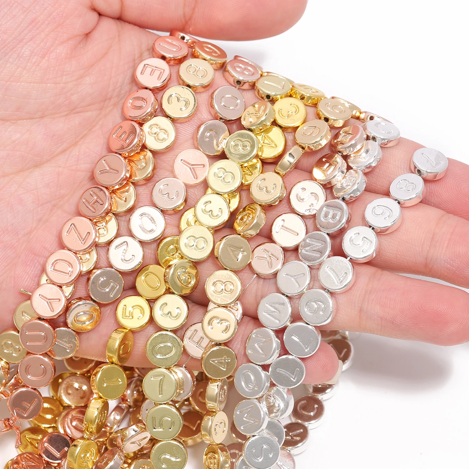 8x3mm Natural Stone Plated Gold Hematite Number Letter Beads Flat Round Spacer Beads for Jewelry Making Diy Bracelets Accessory