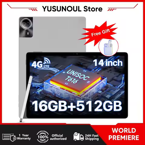 【New】Yusunoul GT140 Android 14 Tablet 14" 2.5K 60Hz High Refresh 16GB+512GB UNISOC T616 12900mAh Battery 20MP+32MP Camera 4G Tab